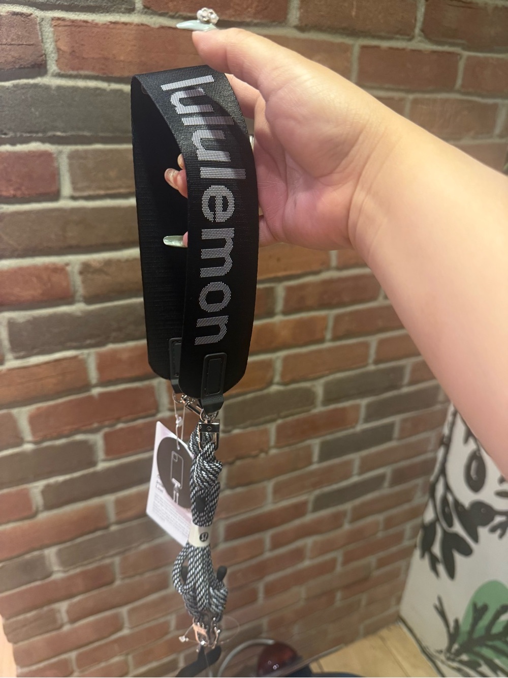 Lululemon phone lanyard Black Logo Strap with Braided Grey Accent